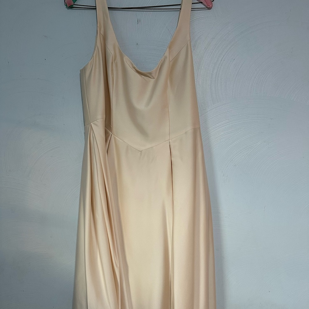 Azazie Olivia Cream Pleated Midi Dress